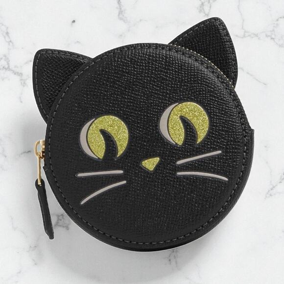 Coach Coin Case With Halloween Cat in Black Leather CW464 - Picture 1 of 4